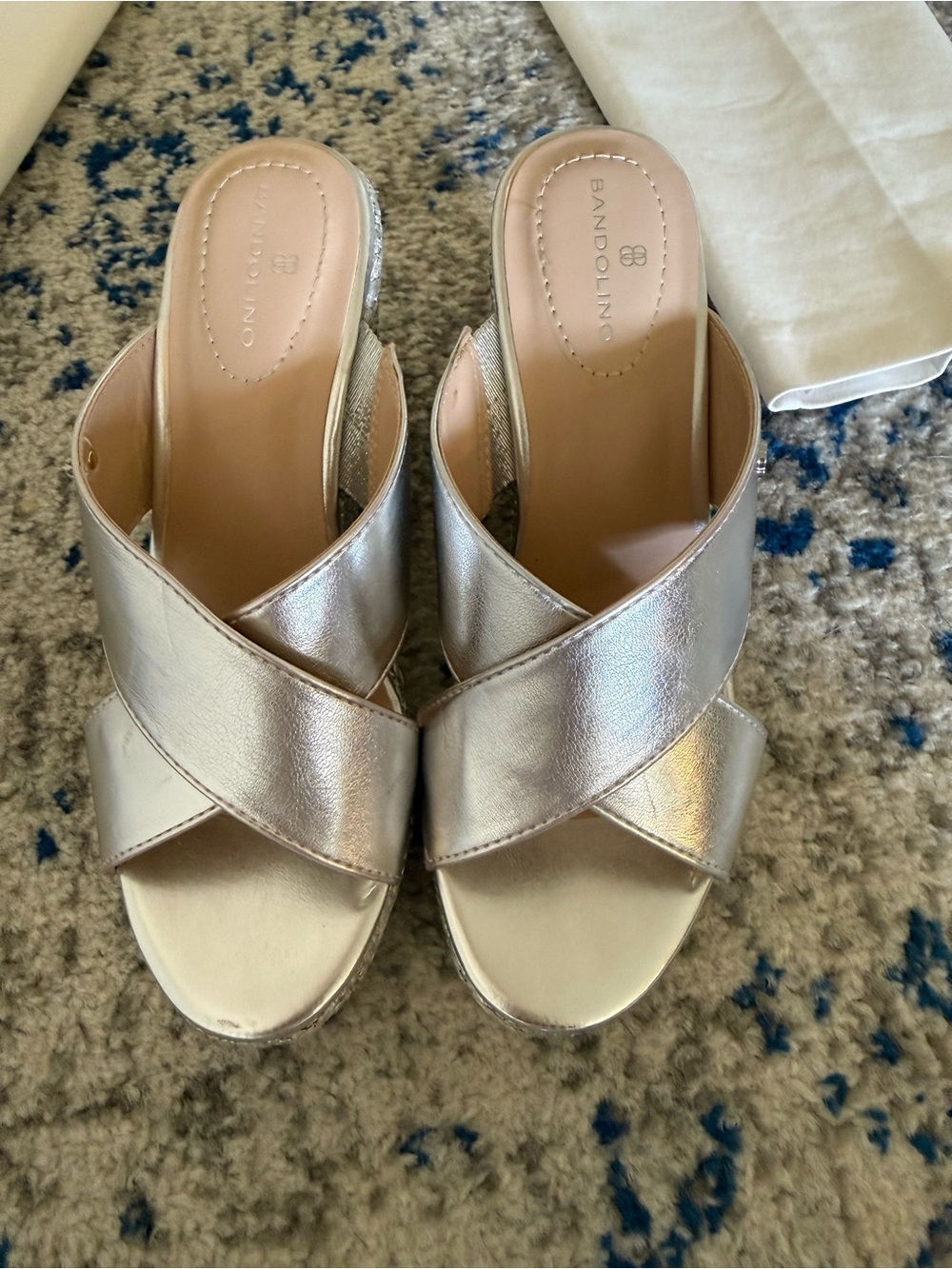 Bandolino Silver Crisscross Slide Mules